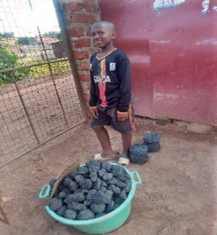 Keleti with the briquettes he made