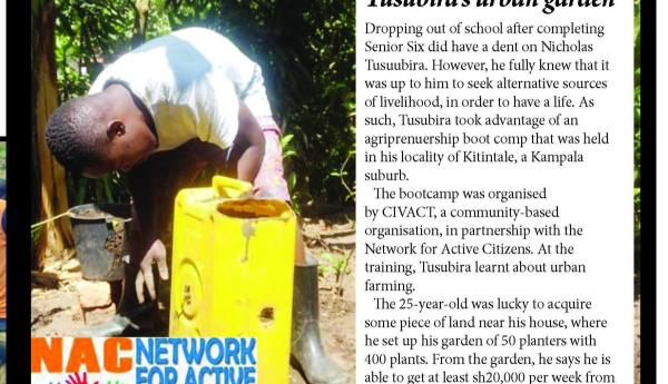 Tusubira making organic manure for his garden